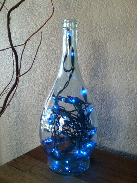 Clear Wine Bottle Blue Lights Recycled Wine Bottle Home