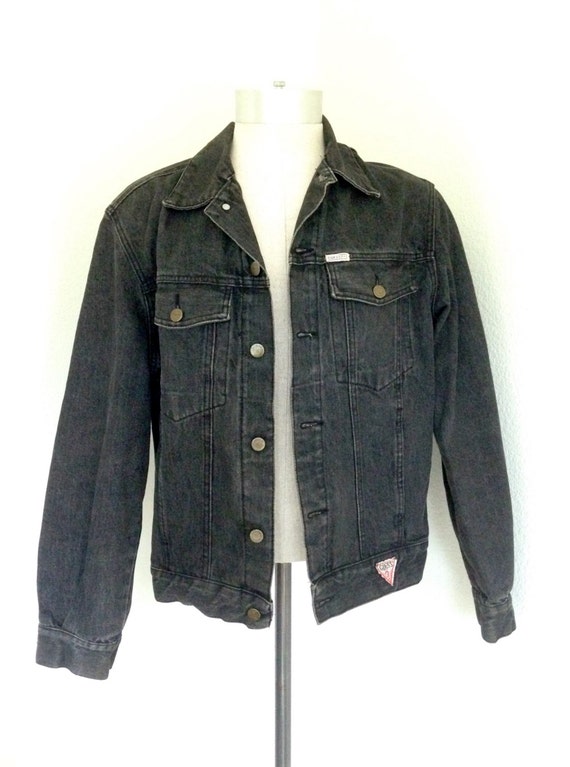 vintage mens GUESS black denim jacket men's size medium