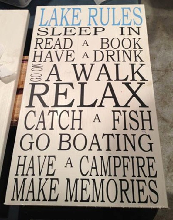 Lake Rules wooden sign by ShopRufflesandRust on Etsy