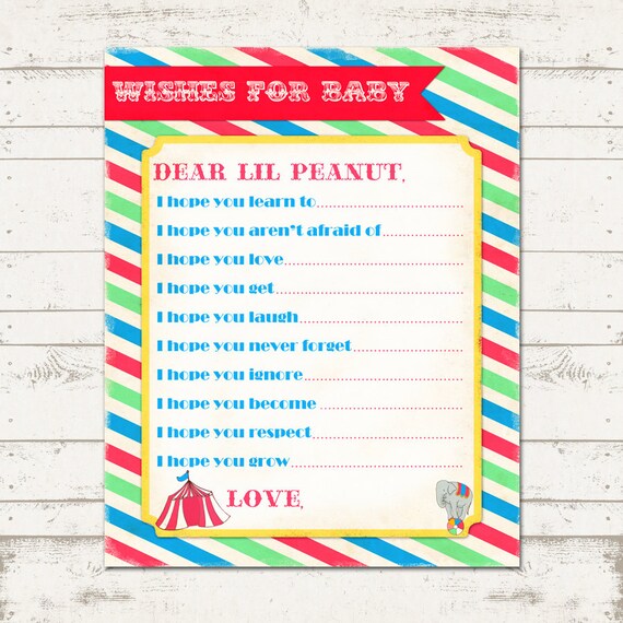 Circus Baby Shower Wish Card - Vintage Inspired / Retro Carnival - Custom, Digital, Printable designs Il_570xn