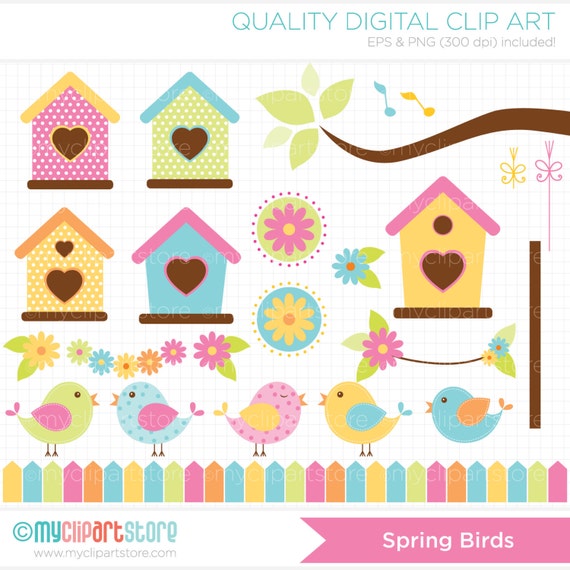 Clipart Spring Birds / Bird House / Garden Digital Clip