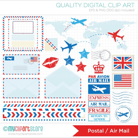 Clipart Postal / Air Mail Digital Clip Art Instant