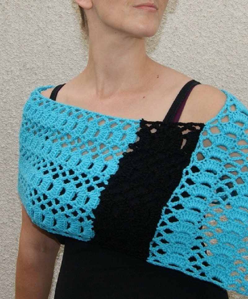 Crochet Poncho in Turqua and Black Crochet Blue and Black