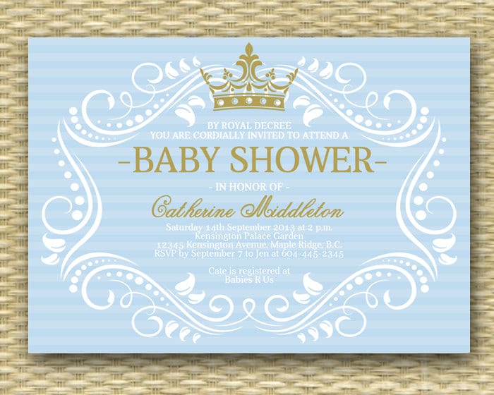 Printable Royal Baby Shower Invitation Blue Gold Little
