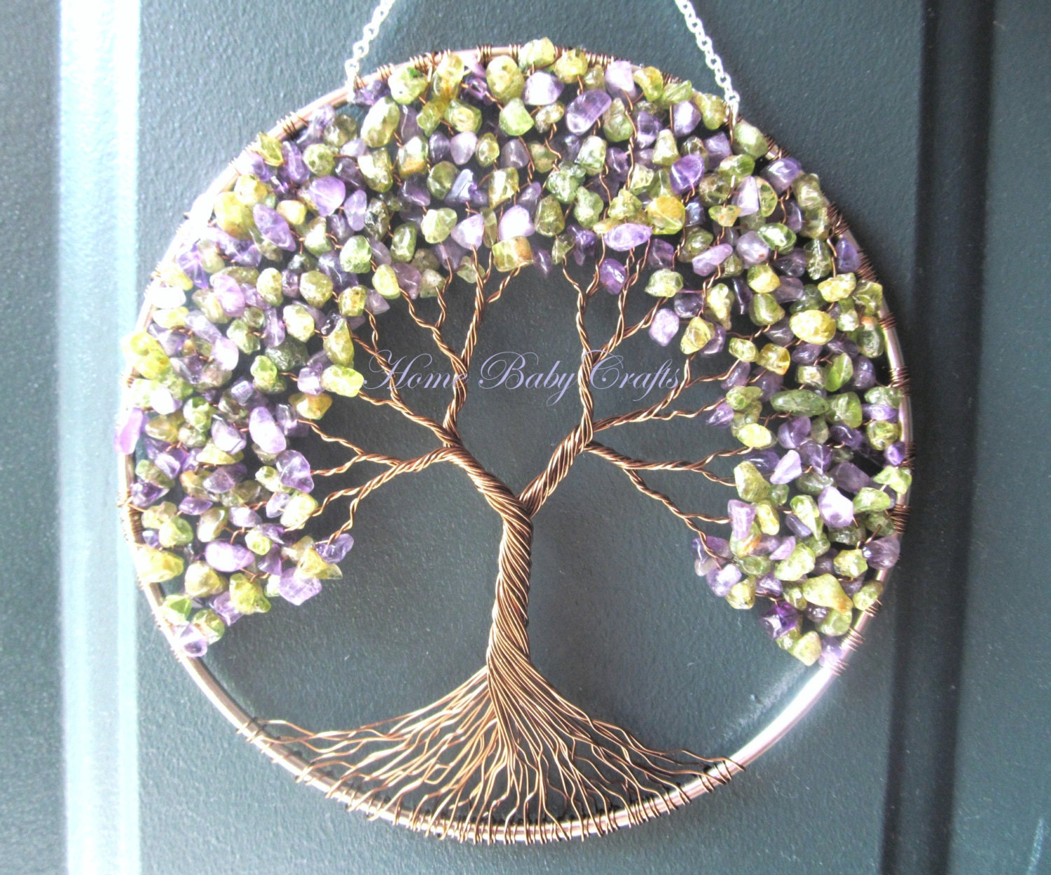 Peridot Lilac Tree Wire Tree of Life Wall Hanging Sun