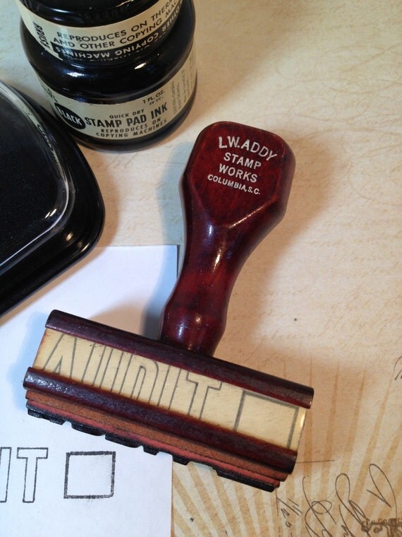 Wooden Handle Rubber Stamp Vintage AUDIT Wood by TheBrownPear