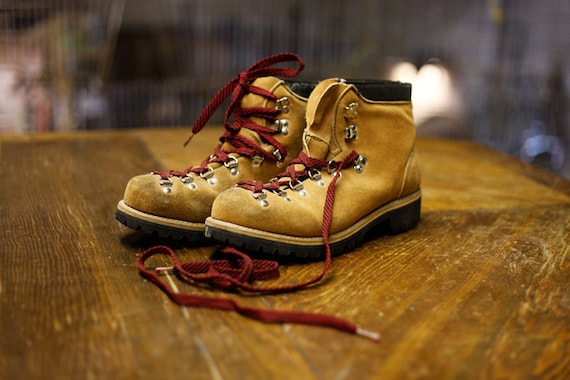 brown walking boots red laces