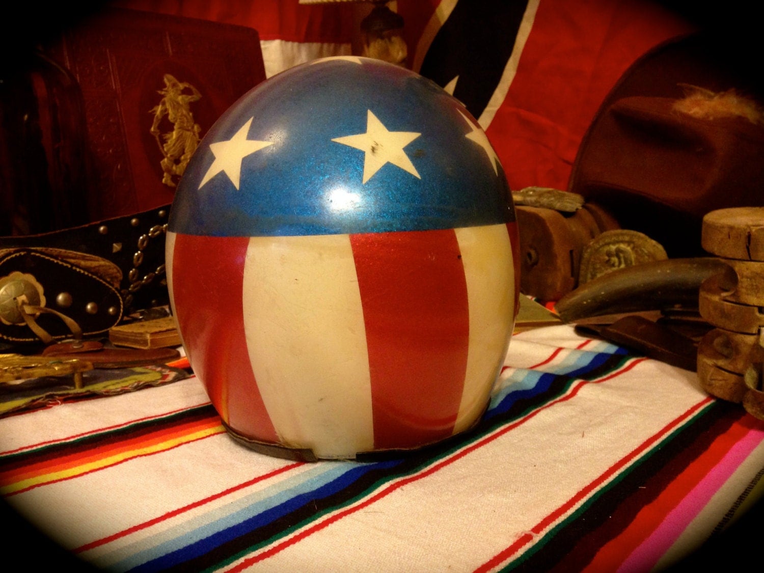 Vintage Metal Flake American Flag Motorcycle Helmet