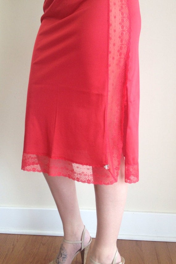 SALE vintage Ashley Taylor red half slip with lace trim