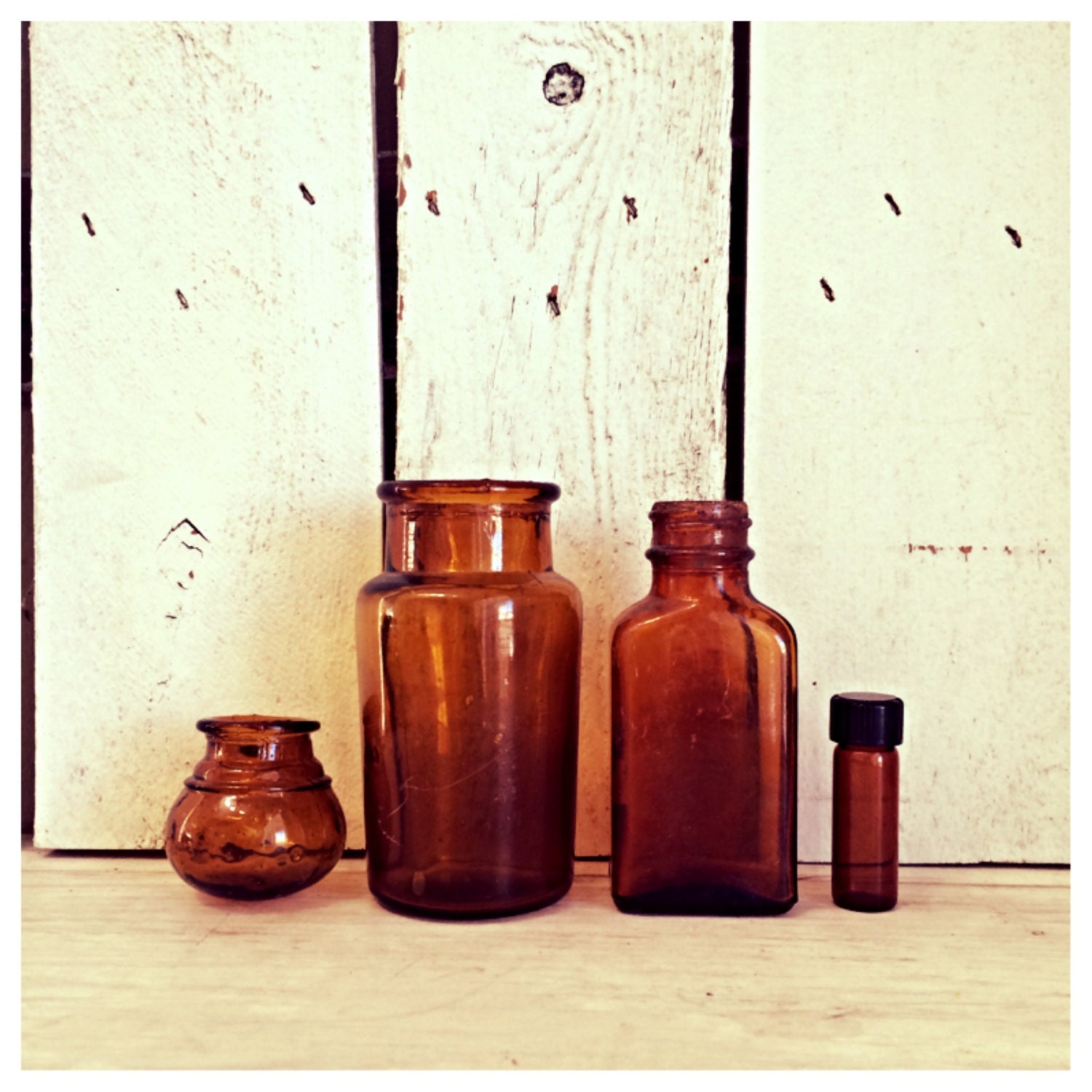 SAE vintage amber apothecary glass bottles / glass serving bottles / vintage wedding / boho