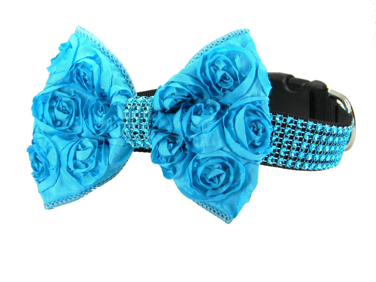 Dog Collar Bow Set Turquoise Rhinestone Dog Collar Bow