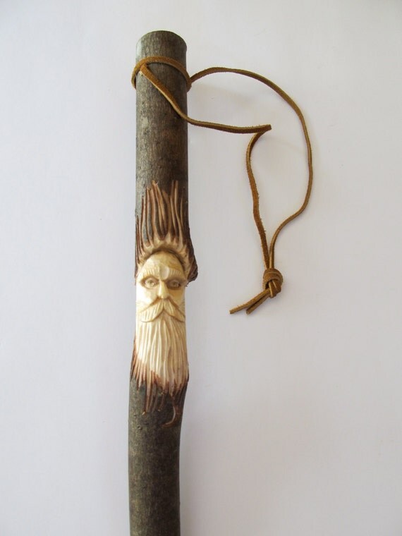 Walking Stick Wood Spirit Hiking Stick Hand Carved Wizard
