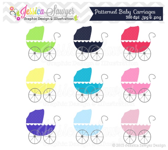 INSTANT DOWNLOAD, patterned baby carriages. baby shower clipart, for wall decals, invitations, digital scrapboking, card making Il_570xn