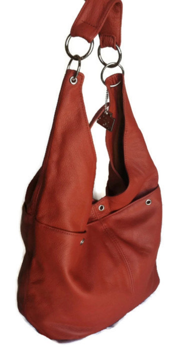 Coral pink hobo purse genuine coral leather hobo bag medium ...