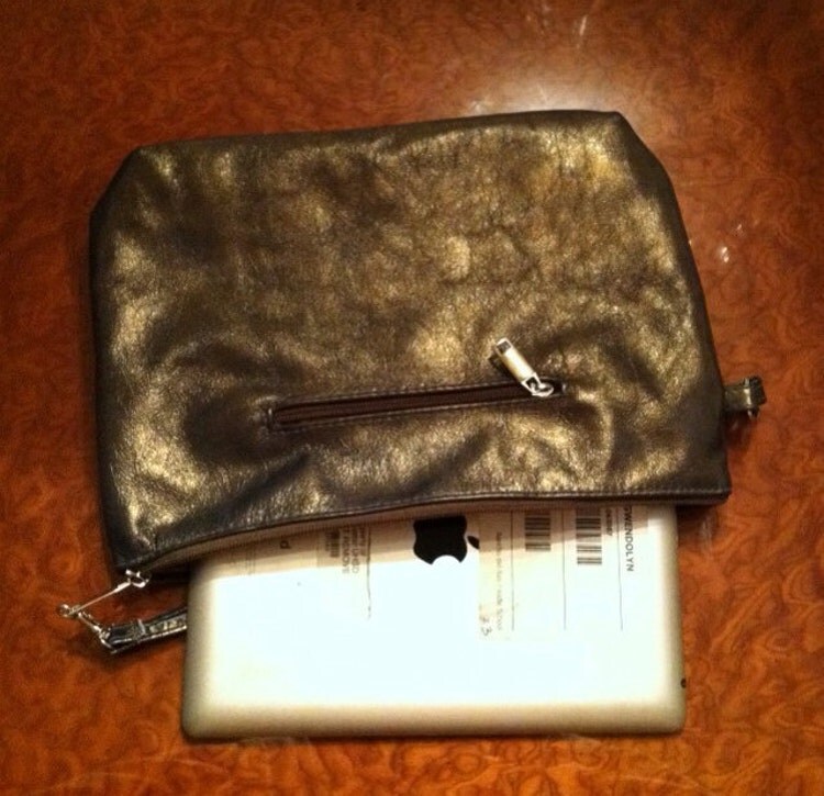 Metallic leather clutch evening bag gold blue leather by Fgalaze