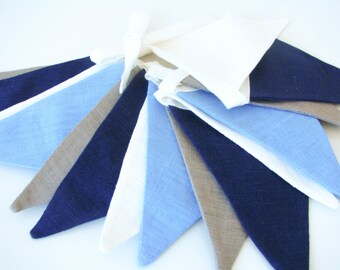 Bunting / Fabric Flag Banner / Pennant Nursery / Porch / Patio Decor / Photo Prop / Blue / Champagne White