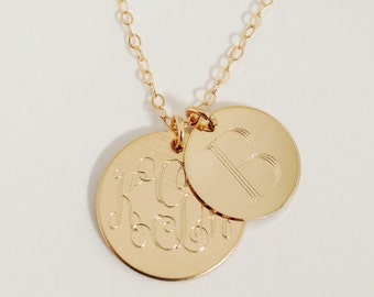 Gold Filled Mothers Necklace Monogrammed with Two, Three, Four or Five Discs