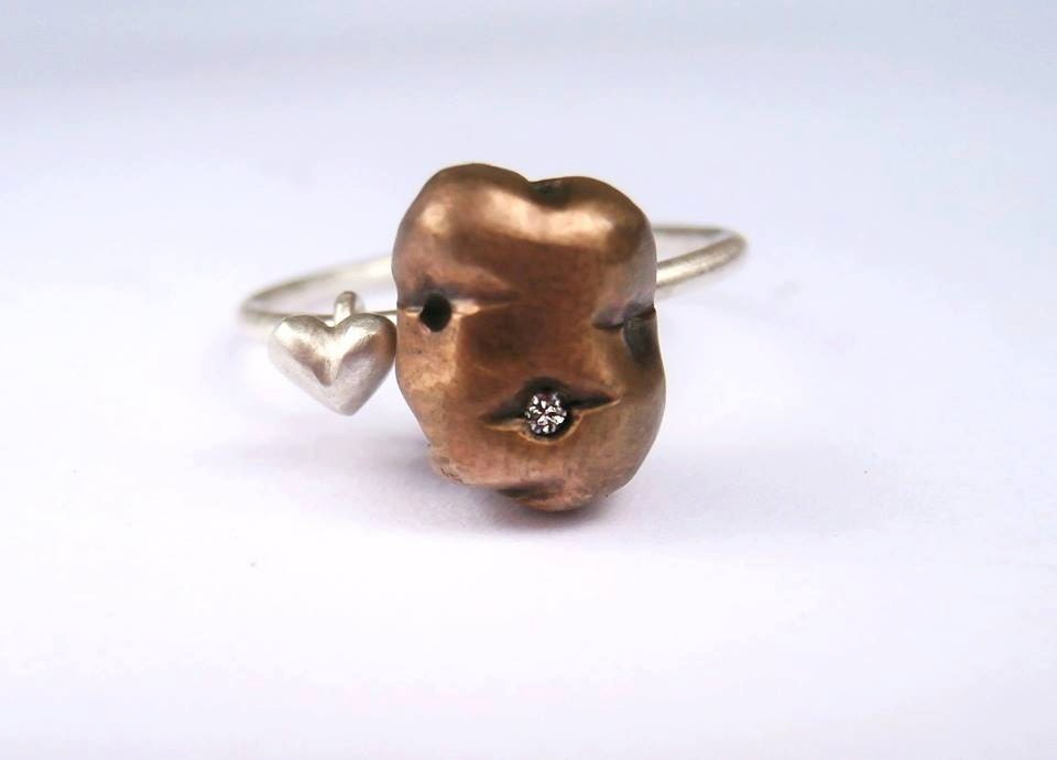 Bronze and Silver Potato Ring with Diamond