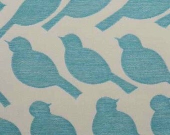 Bird Upholstery Fabric - Turquoise Grey Upholstery Yardage - Turquoise ...