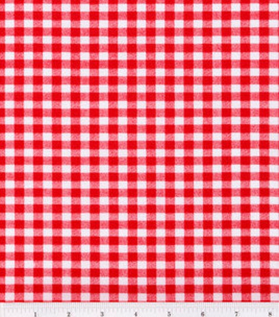 Red and White Gingham Check Fabric by the Yard Fat by RetroModChic