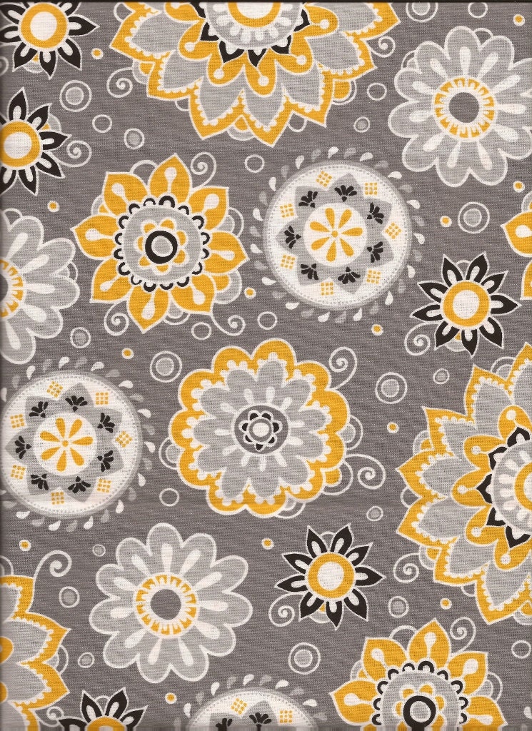 FABRICGray and Yellow Floral Fabric by the YardQuilt