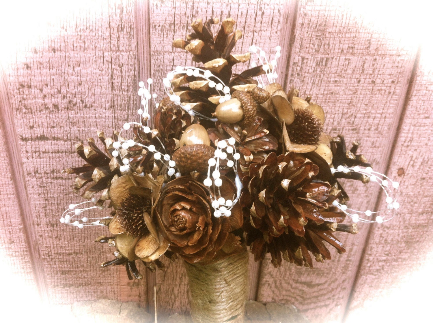 Pine Cone Bridal Bouquet Rustic Country Fall Winter Weddings