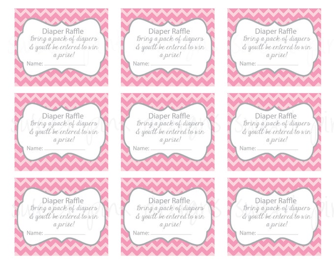 Diaper Raffle Ticket- Grey and Pink Chevron