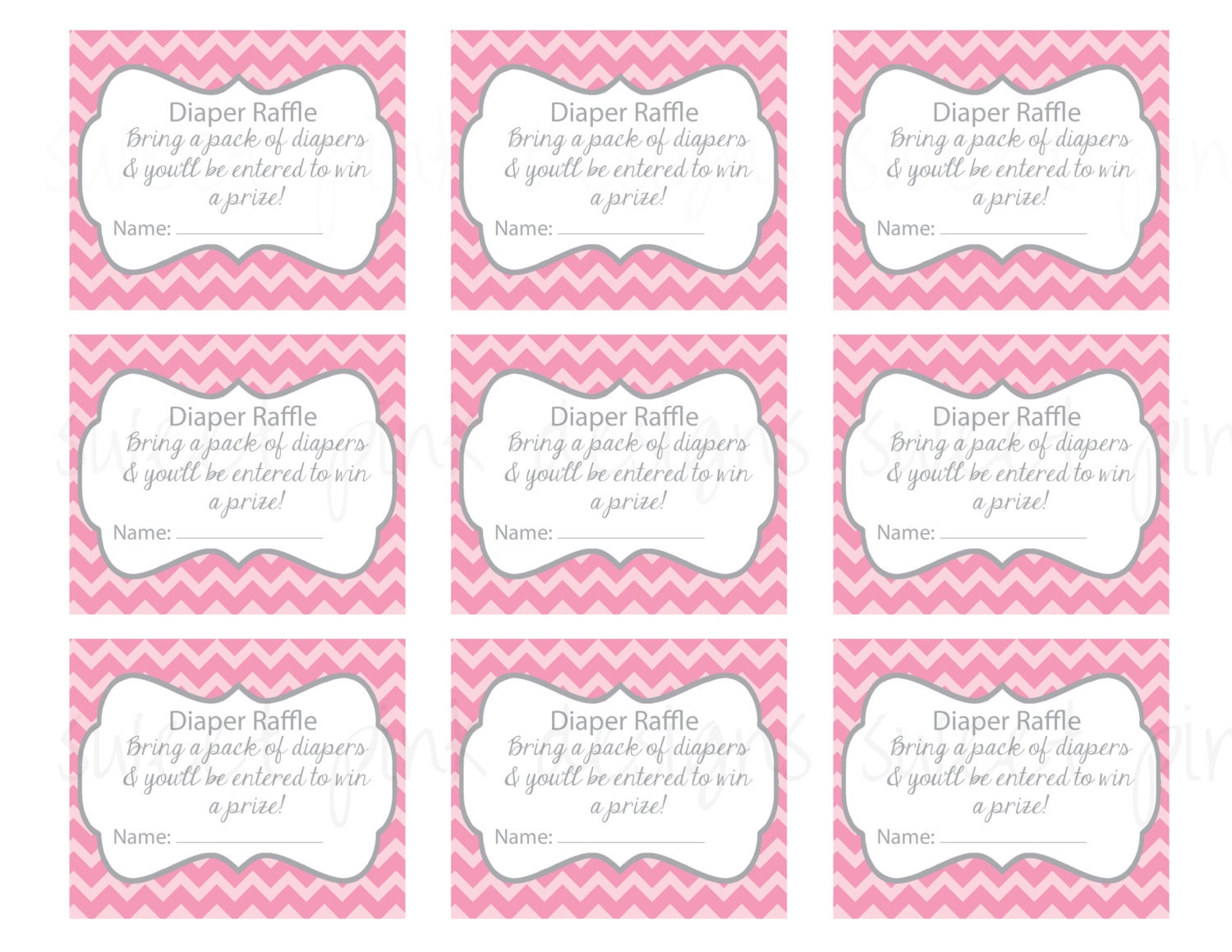 diaper raffle ticket grey and pink chevron