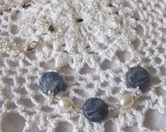 Kyanite Coin & Pearl Necklace