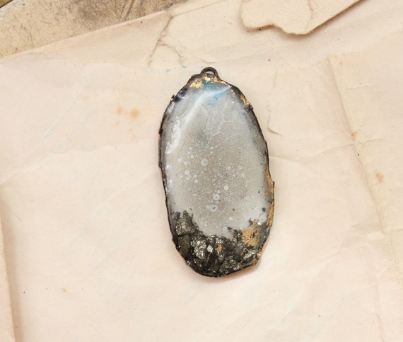 reclaimed metal pyrite resin pendant focal bead handmade enamel