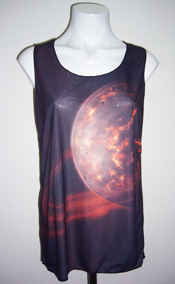 Galaxy Shirts Fire Planet Nebula Orange Cosmic Art Women Tops