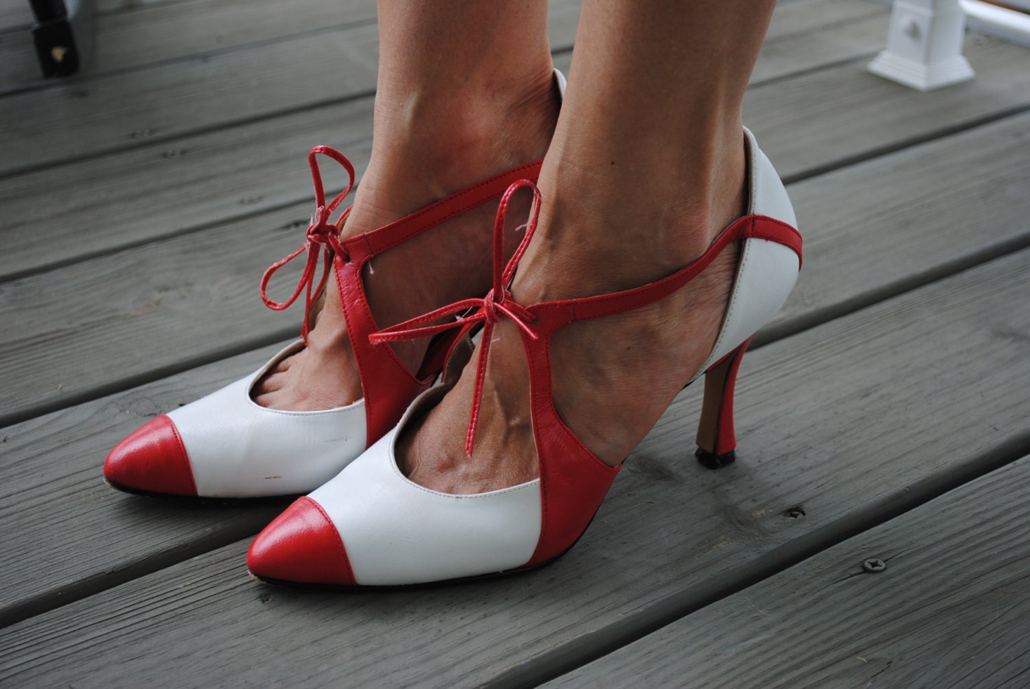 Red and White Stiletto Heel Shoes 7M by lorradams on Etsy