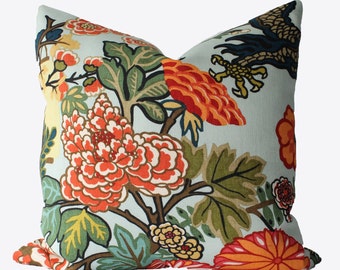 Decorative Designer Chiang Mai Schumacher Aquamarine, 18x18, 20x20, 22x22 or Lumbar Throw Pillows