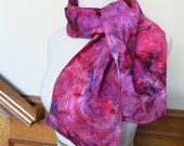 Long Jacquard Silk Scarf Hand Dyed in Shades of Red and Purple, Ready to Ship