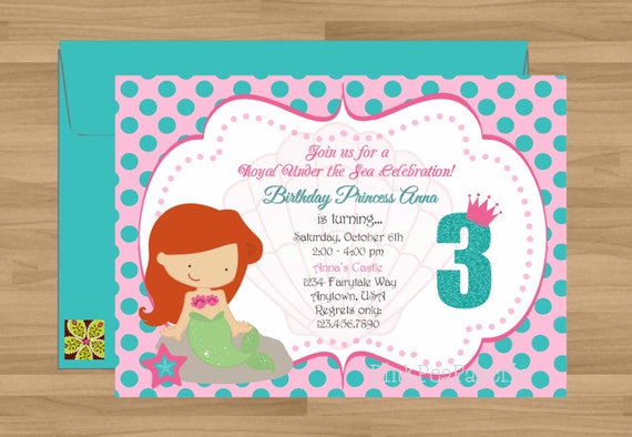Custom Printable LITTLE MERMAID Inspired Birthday Invitation Il_570xn