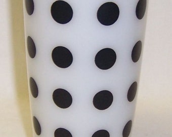 Hazel Atlas Milk White Tumbler with BLACK DOTS 5 Inch High Water Glass or Tumbler