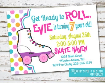 Roller Skate Invitation, rollerskate invite, skating invite, skating birthday, rollerskate birthday, skate invite, skate invitation