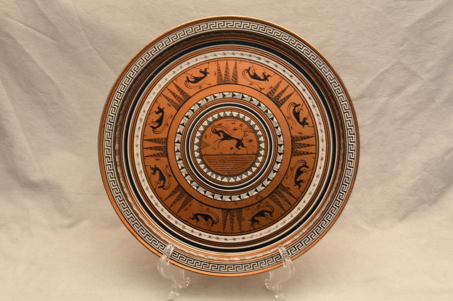 Decorative Metal Greek Serving Tray, Grecian Design, Greece Haute Juice