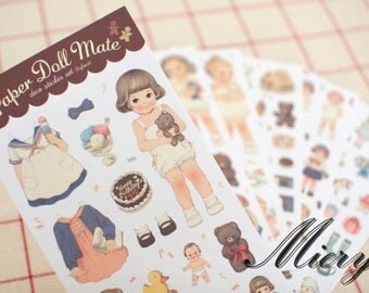 Paper Doll Mate Sticker Set - Deco Sticker - Diary Sticker - 6 sheets in