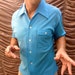 60's Joel California Men's Shirt // Vintage Blue Polyester White Cat Eye Button Down Sport Shirt // Size Large // Excellent Condition