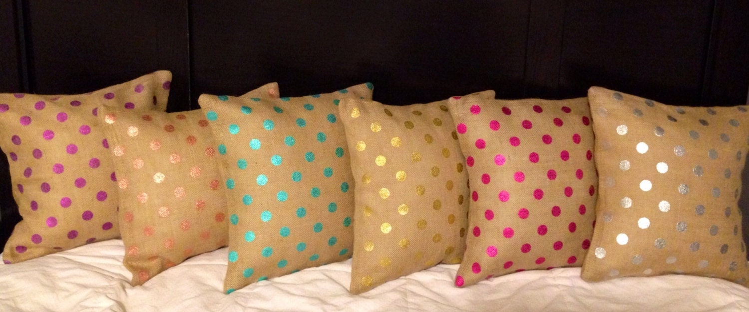 Burlap Metallic Polka Dot Pillow