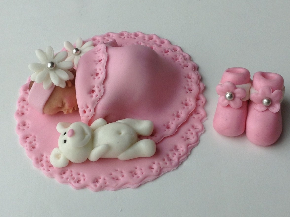 BABY SHOWER CAKE Fondant Cake Topper Baby Girl Edible Cake