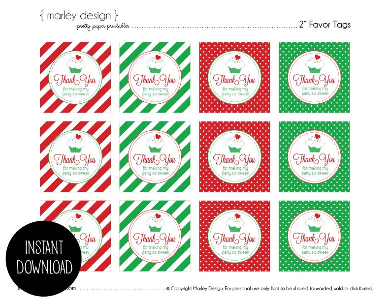 Christmas Birthday Party Thank You Favor Tags Printable