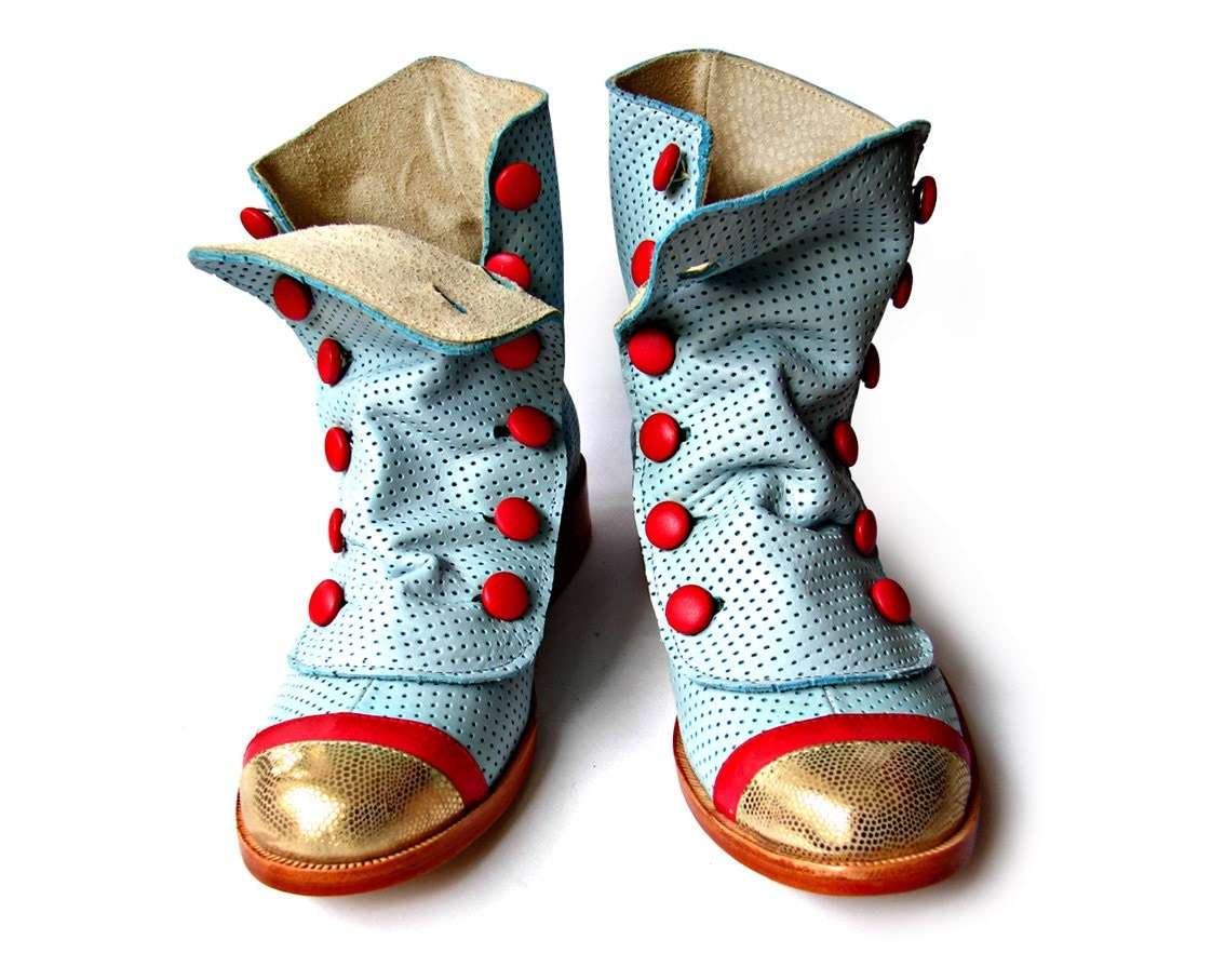 Blue, Red, & Gold Boots - Quiero June Shoes