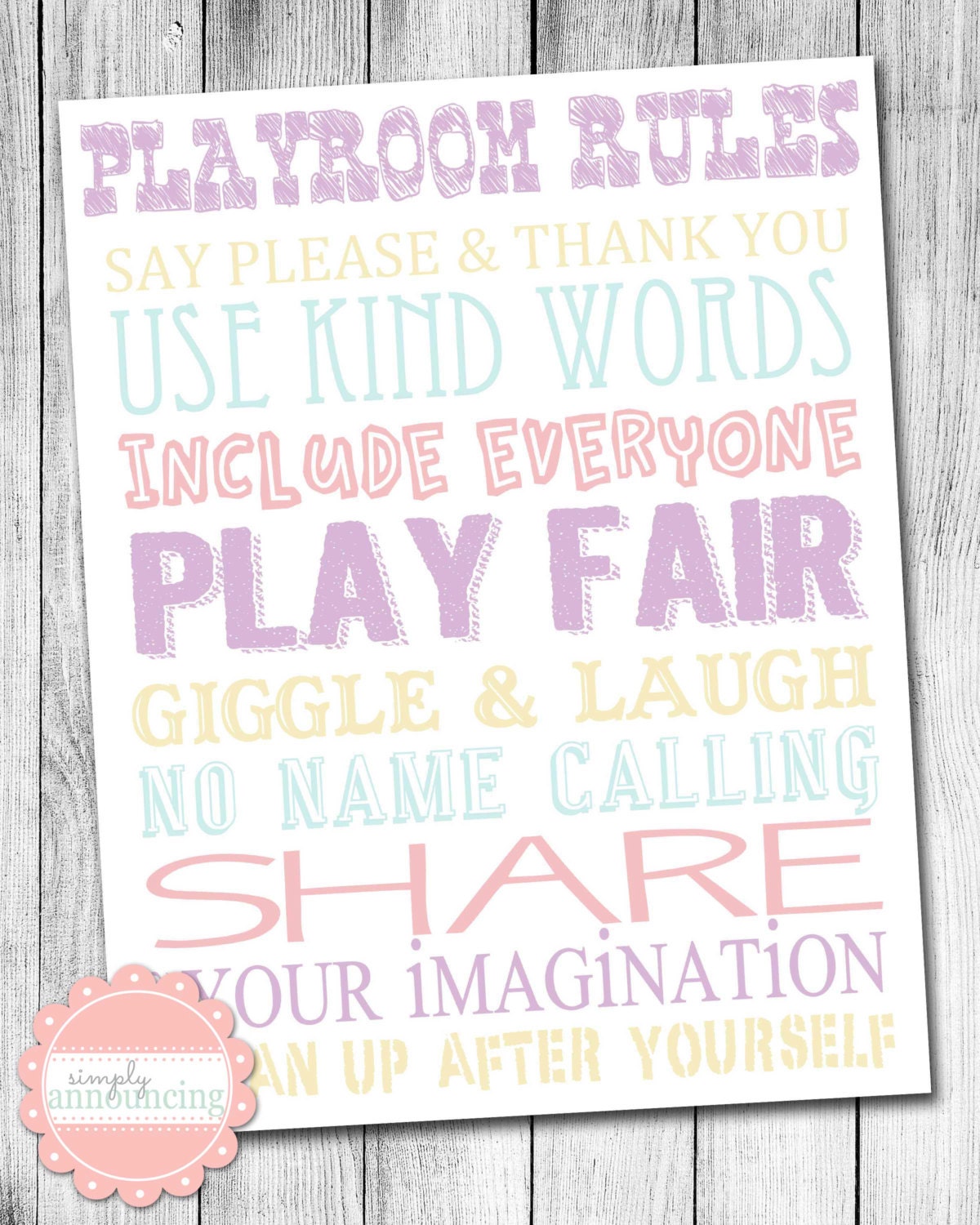 Printable Playroom Rules Wall Art by SimplyAnnouncing on Etsy