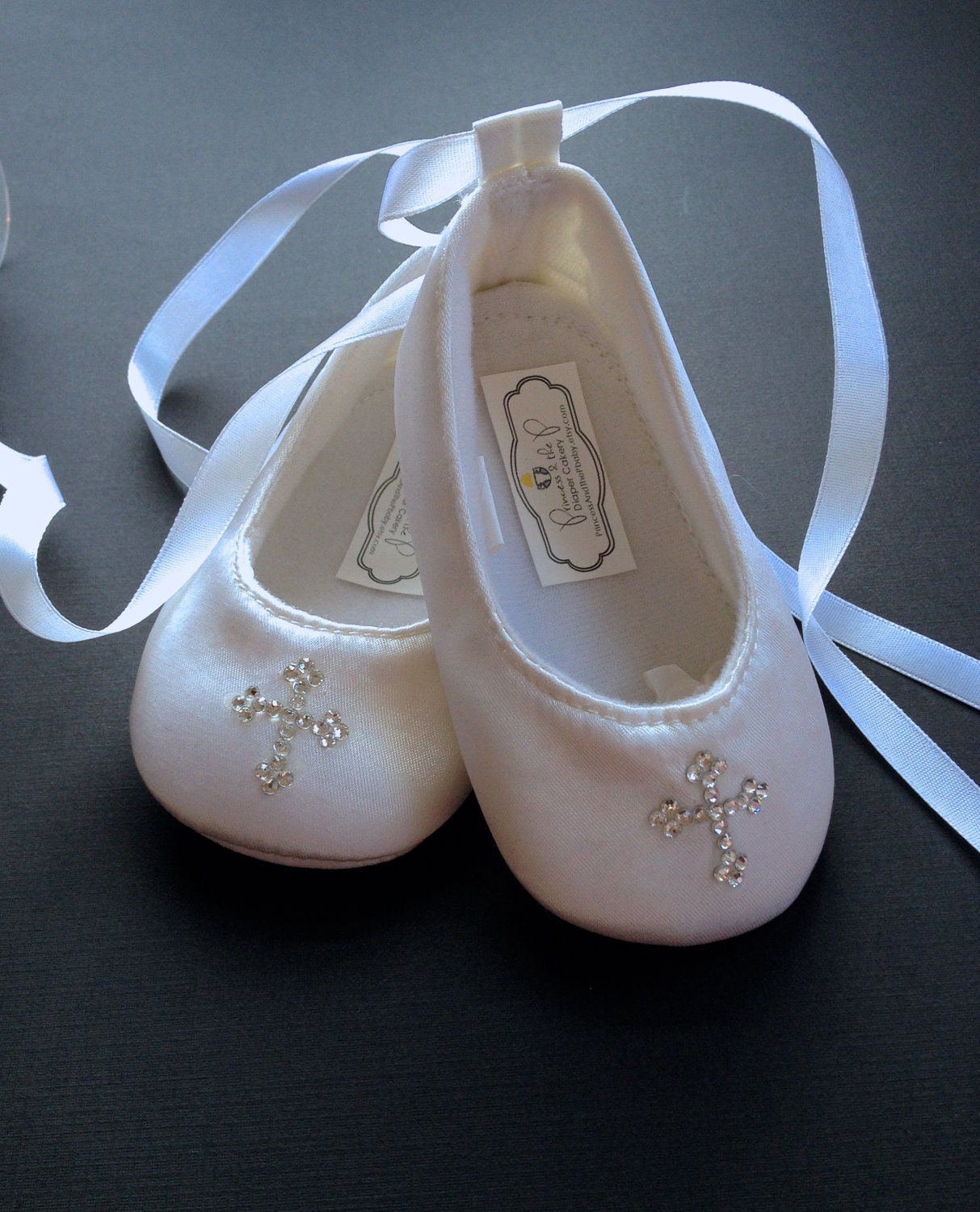 White satin Swarovski Christening Baptism by PrincessAndThePbaby