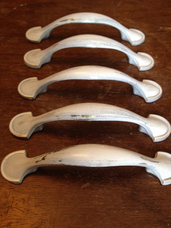 Shabby White Vintage Drawer Pulls 3Inch Between Holes 4.5 Inch