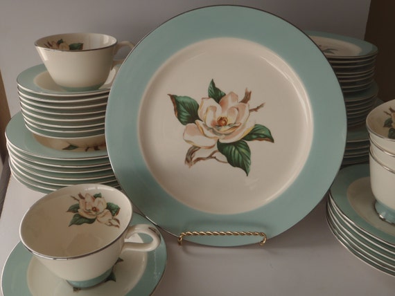 56 Piece Turquoise Magnolia Dish Set by Lifetime China