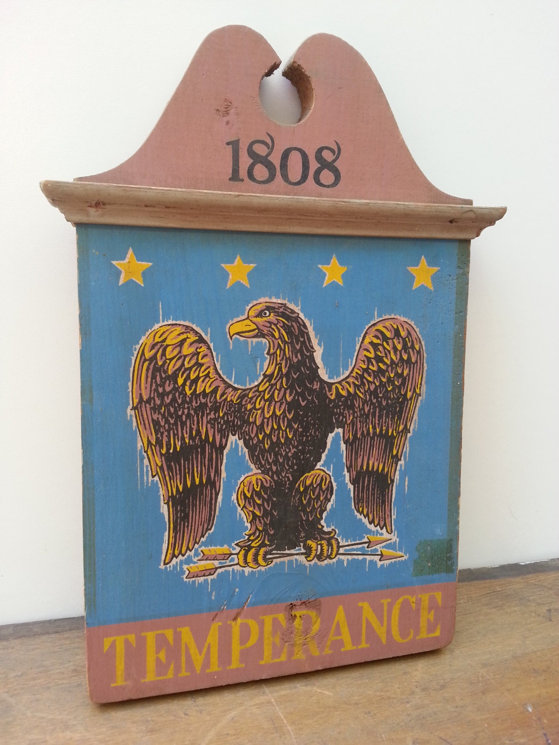 Vintage Wood Tavern Sign of Early America Temperance 1808