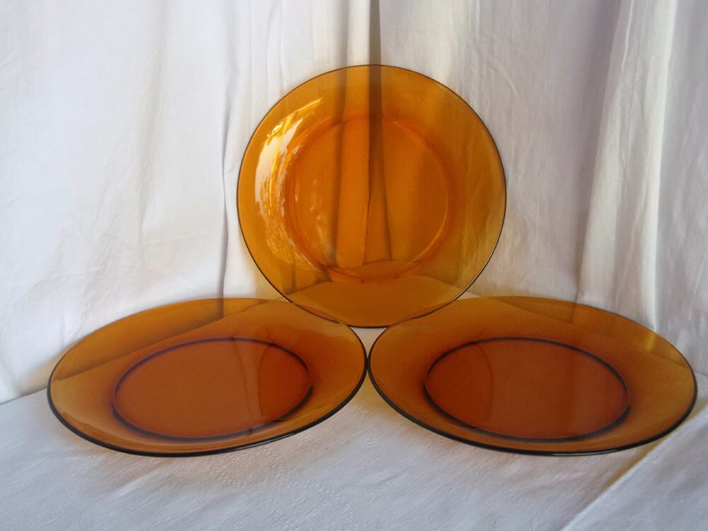Duralex dinner plates set of 3 amber glass vintage french